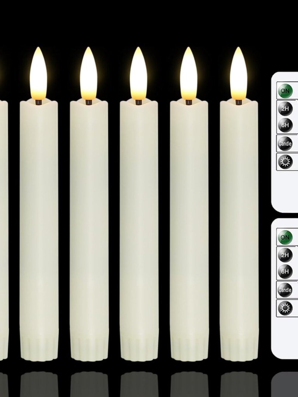 Battery Operated Flameless Taper Candles with Two Remote Timer, 6.4" LED 3D-Wick